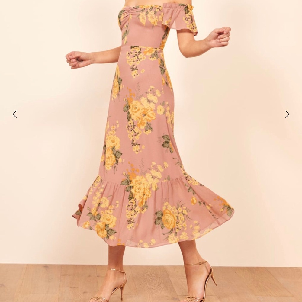 Floral Reformation off the shoulder dress